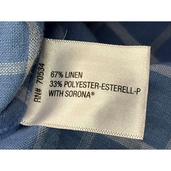 Orvis Mens Classic Fit Plaid Performance Linen Blend Shirt Size XXL Blue White - Picture 7 of 8